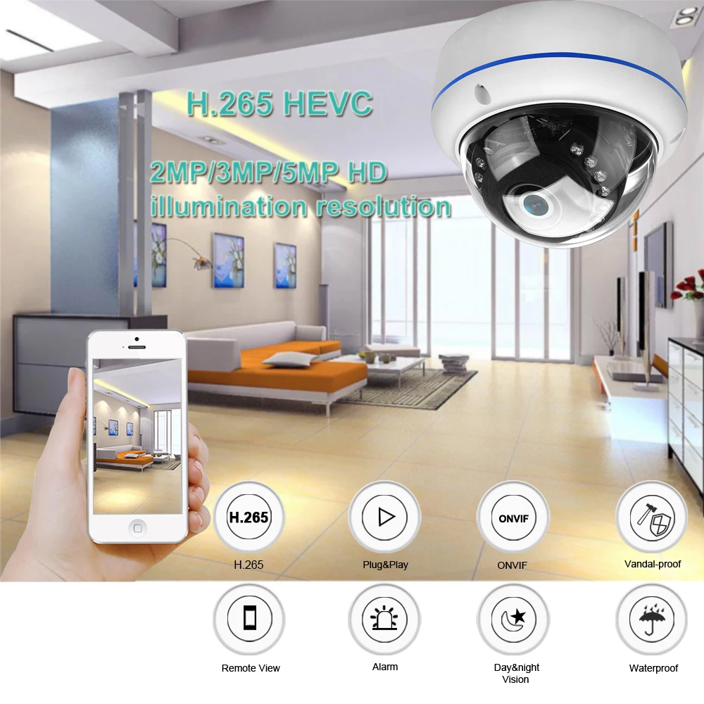 ONVIF IP камера 5MP Антивандальная Водонепроницаемая уличная купольная камера обнаружения движения удаленный доступ Xmeye Cloud H.265 низкое хранение
