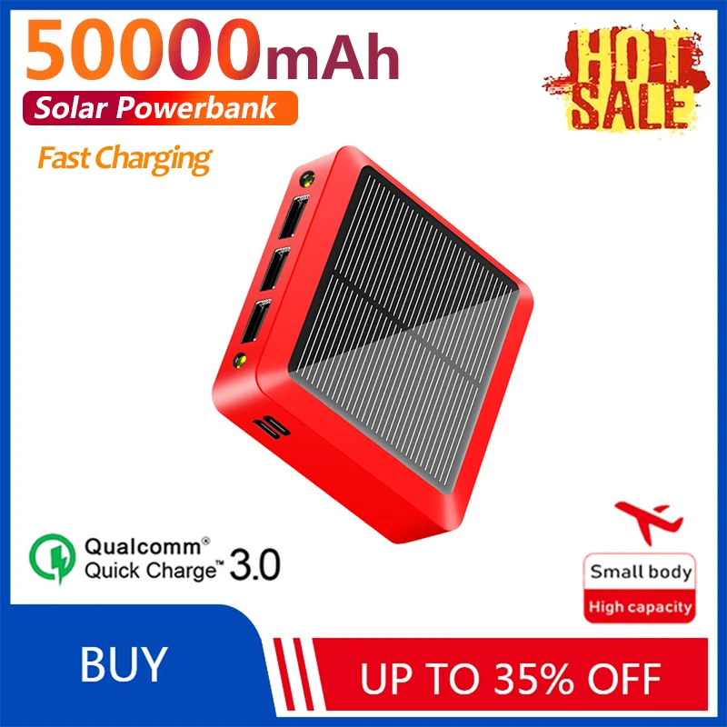 

Solar Power Bank 50000mAh Mini Large Capacity External Battery Portable for IPhone Xiaomi Samsung Phone Charger Fast Charging