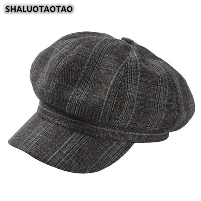 

SHALUOTAOTAO, новые модные клетчатые кепки газетчика, Женская восьмиугольная кепка художника для отдыха, осенняя женская брендовая шляпа с языко...
