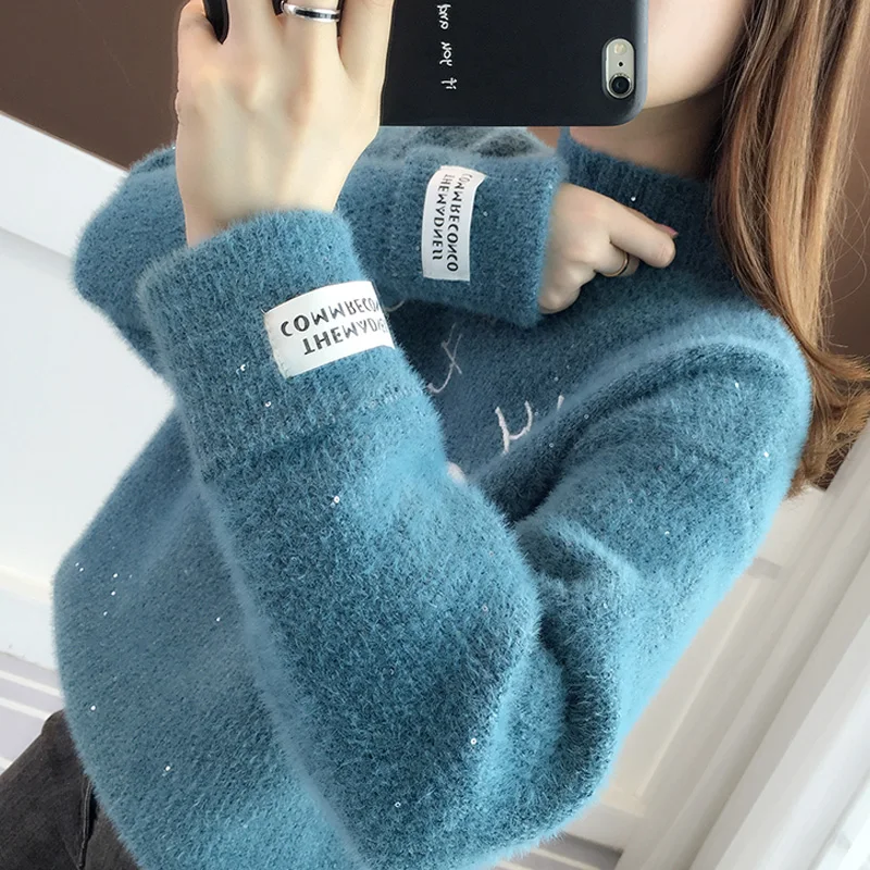 

Explosive high-neck women's sweater new loose wear lazy wind autumn and winter thick mink velvet bottoming shirt