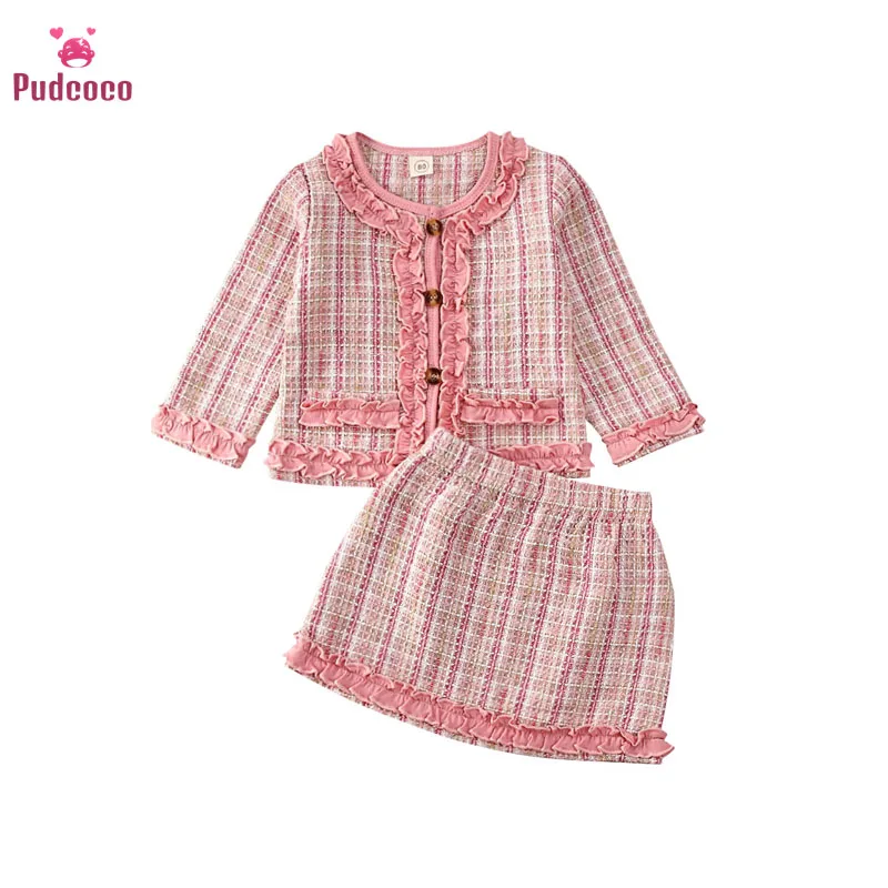 

Pudcoco 2020 Spring Toddler Baby Girl Clothes Sets Princess Pageant Plaid Coat + A-line Skirt 2Pcs Outfits Cotton Clothing 1-6Y