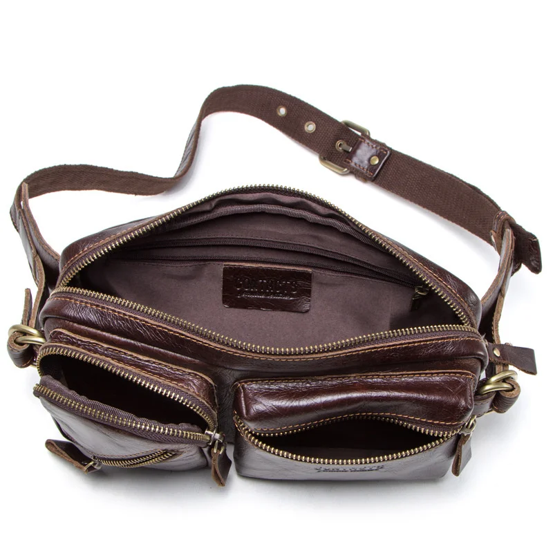 First Layer Cowhide Men's Multi Function Waist Bag Genuine Leather One Shoulder Bag High Quality Messenger Bag Fashion Chest Bag