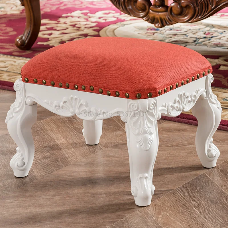 

American Footstool Economics Type Home Living Room Square Stool European Carved Leather Stool Sofa