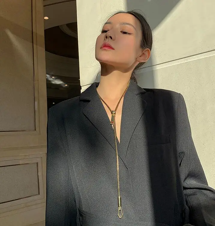 

Timeless Wonder Stunning Zipper Lariat Choker Necklace Women Jewelry Punk Gothic Runway Designer Top Hiphop Ins Rock Rare 4347