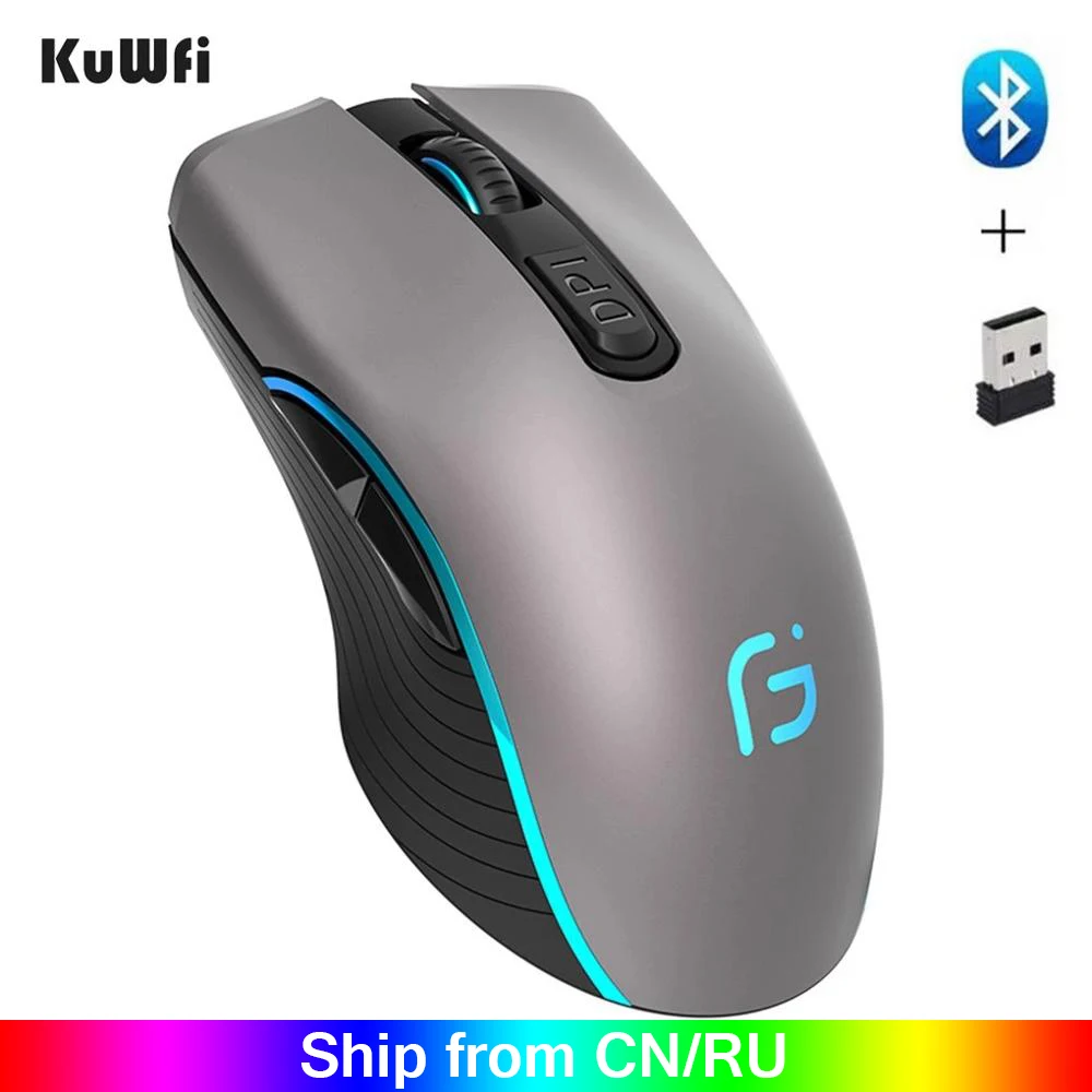 

KuWFi Computer Mouse Blue-tooth 4.0+2.4Ghz Wireless Dual Mode 2 In 1 Mouse 2400DPI Ergonomic Portable Optical Mice for PC/Laptop