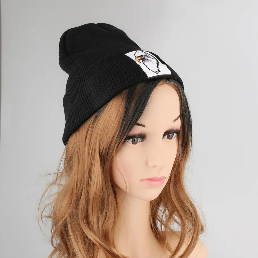 Лысый орлы принт ребристый трикотажный головной убор шапки бини черный серый