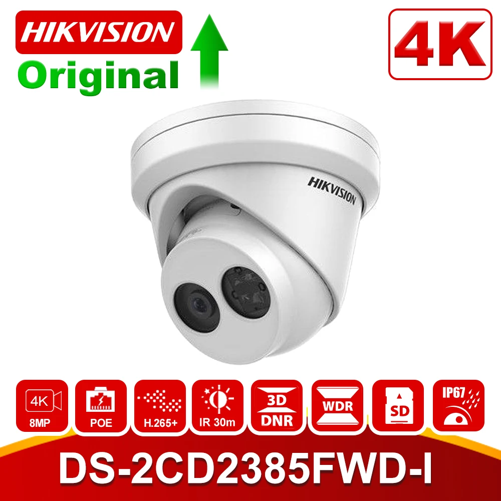 Hikvision 8MP IP камера POE для наружного видеонаблюдения 4K камера s DS-2CD2385FWD-I с 30 м IR встроенным слотом для sd-карт и H.265