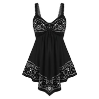 black lace print dress for women y2k summer v neck loose floral dresses female plus size 5xl casual a line clothes vestidos