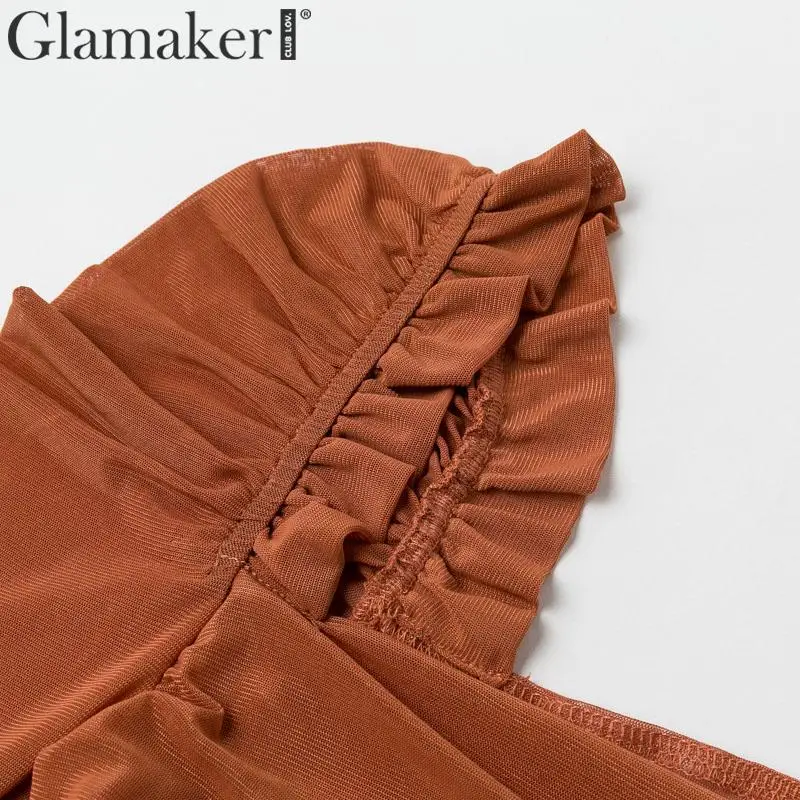 Glamaker, пышная блуза с длинным рукавом, Женская Сексуальная плиссированная блузка для ночного клуба, Женский шикарный сетчатый топ, уличная модная винтажная блуза с квадратным вырезом