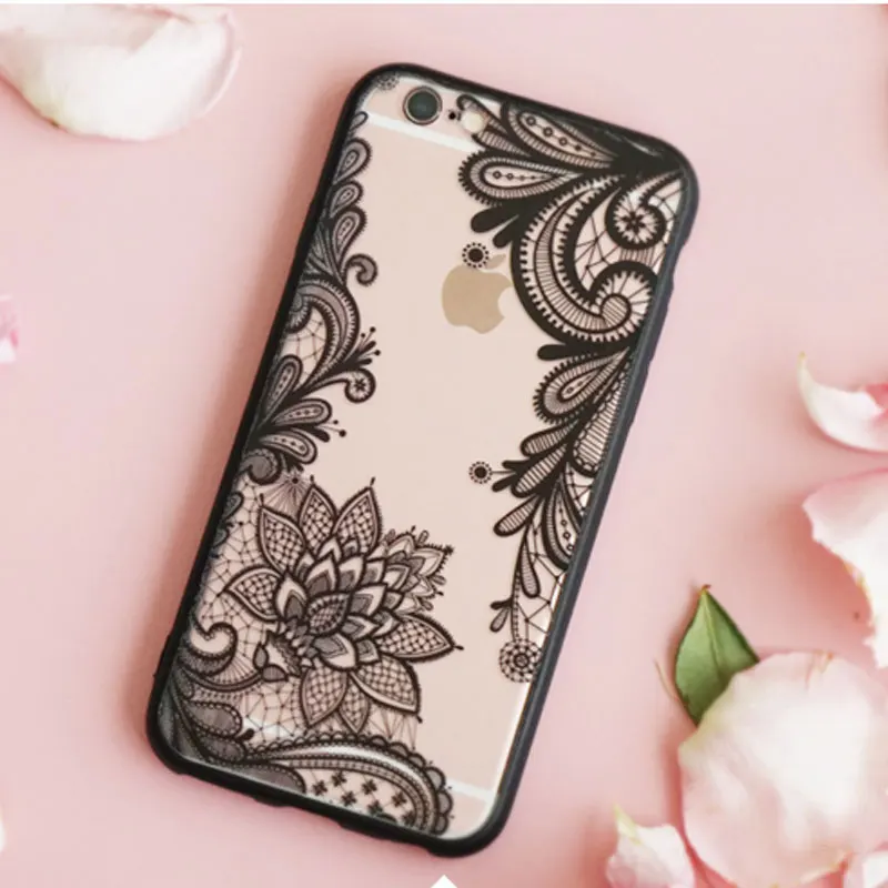 Мандала Цветочный узор для iPhone X Сексуальный Кружевной Цветок Прозрачный Жесткий
