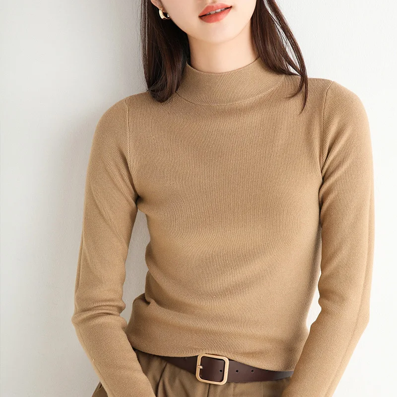 Cashmere 2020 autumn and winter women's new thick turtleneck pullover Slim stretch pile neck knitted bottoming sweater | Женская