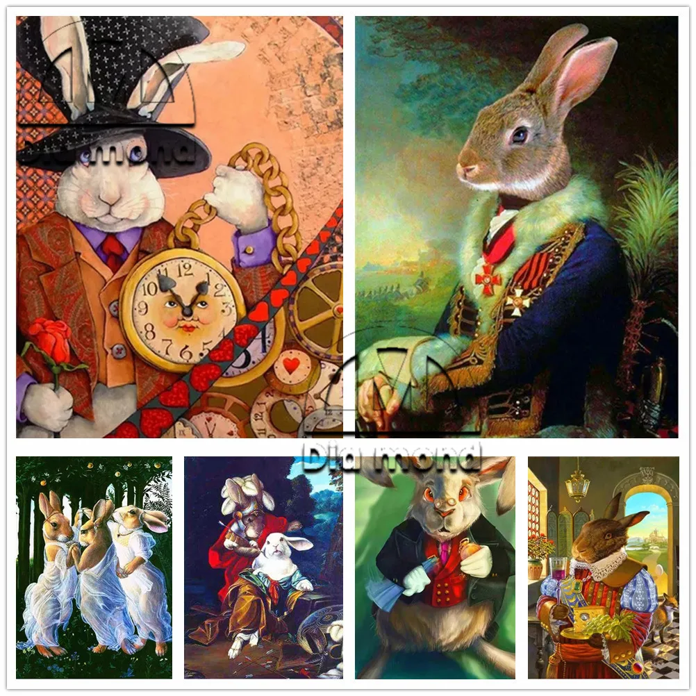 

Diamond Painting Gentleman Rabbit 5D Diy Cartoon Animal Diamond Embroidery Cross Stitch Rhinestone Mosaic Art Home Decoration