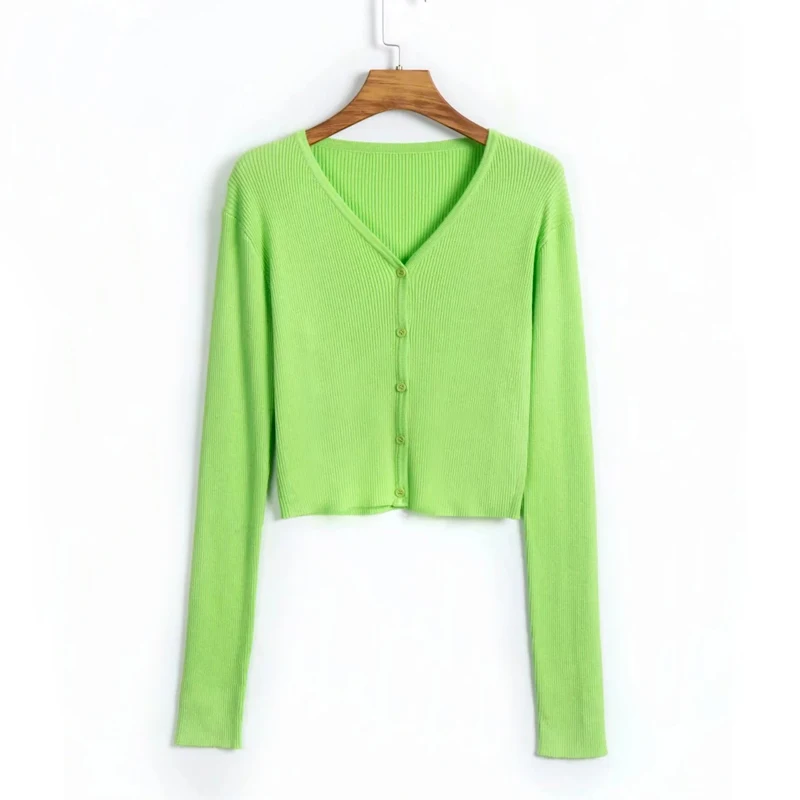 Женский Укороченный кардиган в рубчик с v-образным вырезом вязаный укороченный