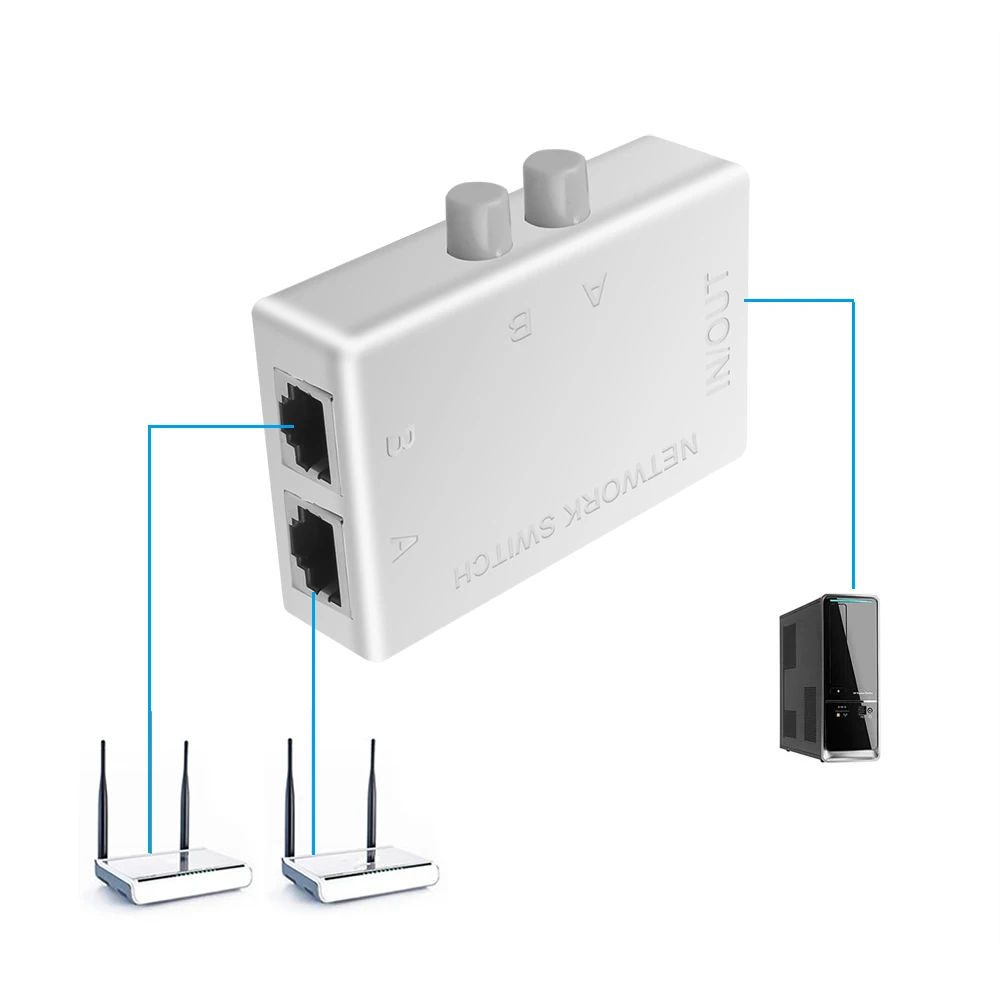 RJ45 RJ-45 network mini switch Ethernet box dual 2-port manual sharing adapter HUB | Компьютеры и офис