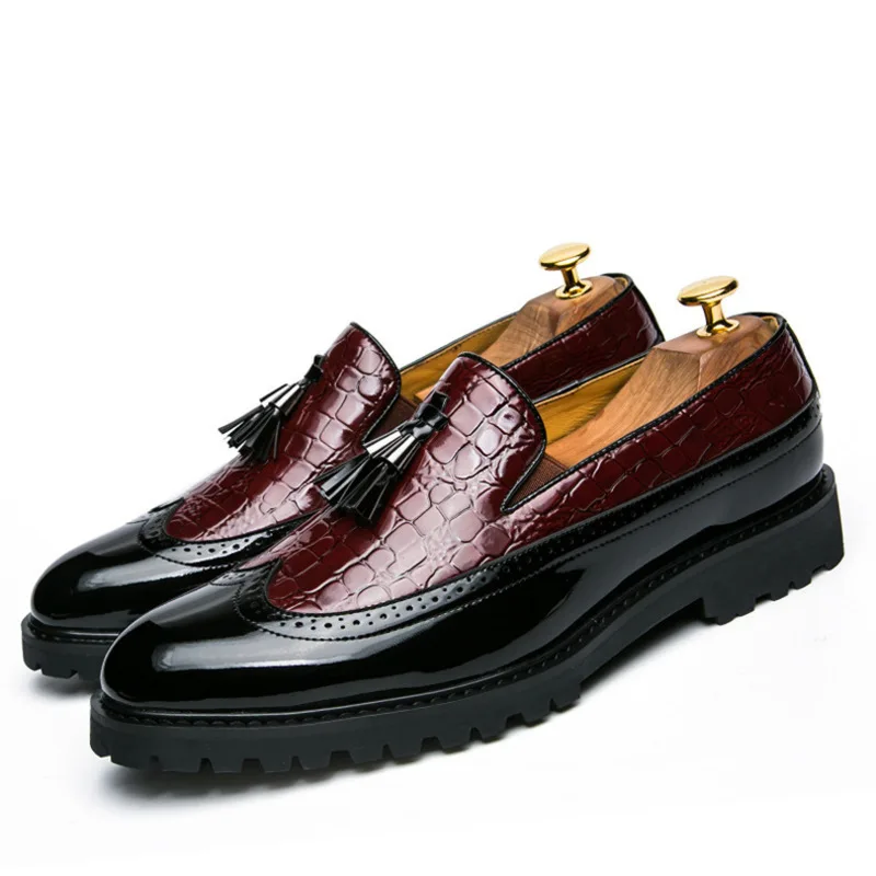 

Men's leather shoes color matching flat bottom business dress men's shoes