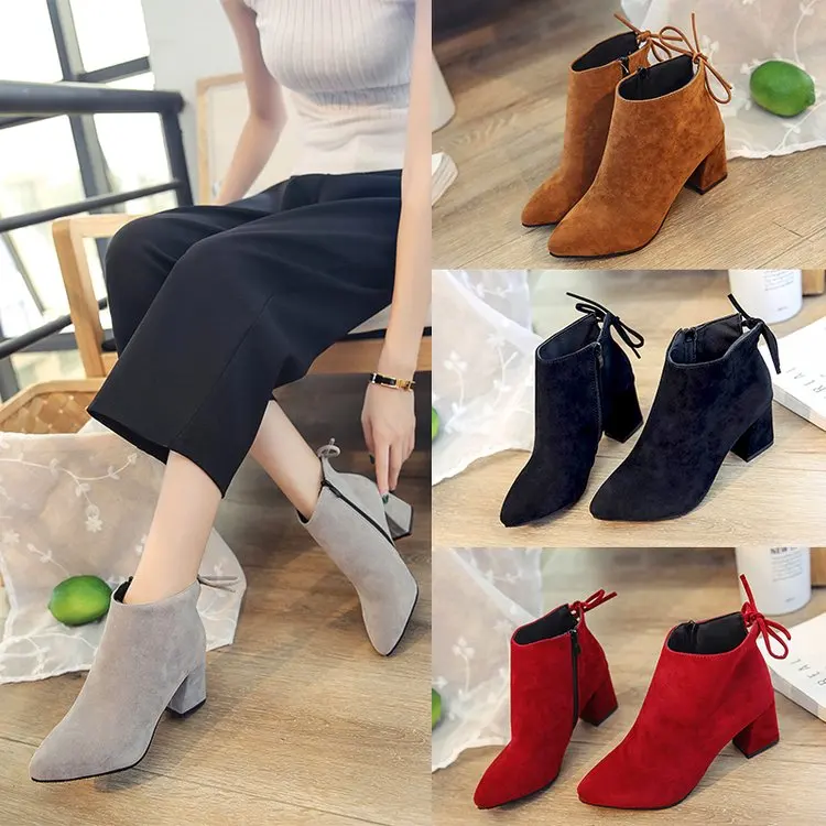 

Women Black Ankle Sock Boots Fashion Spring Autumn Stretch Boots Chunky High Heels Pointed Toe Women Shoes Fashion Boots B348