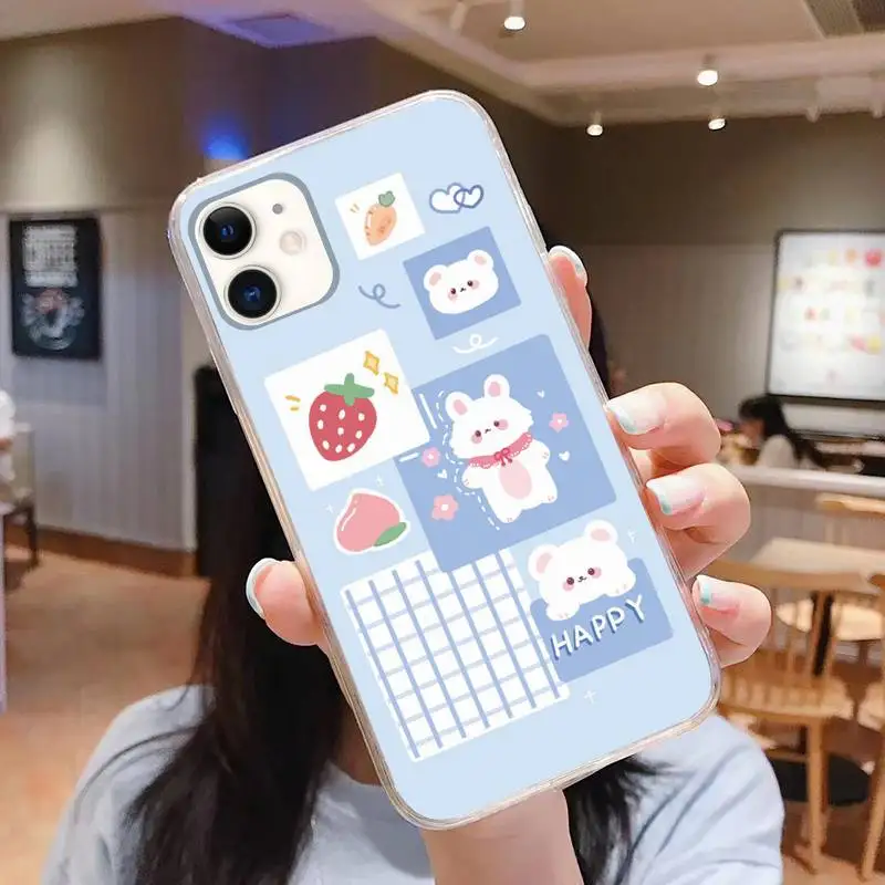 

Cropped bear bunny Cartoon Phone Case For iphone 5s 6 7 8 11 12 plus xsmax xr pro mini se Transparent Cover Fundas Coque