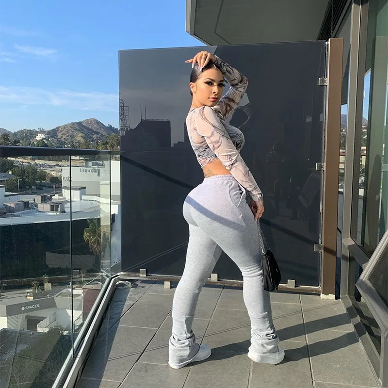 

HAOOHU 2020 winter new women's pants fashion casual elegant solid high waist elastic waist tight slim stretch full pants