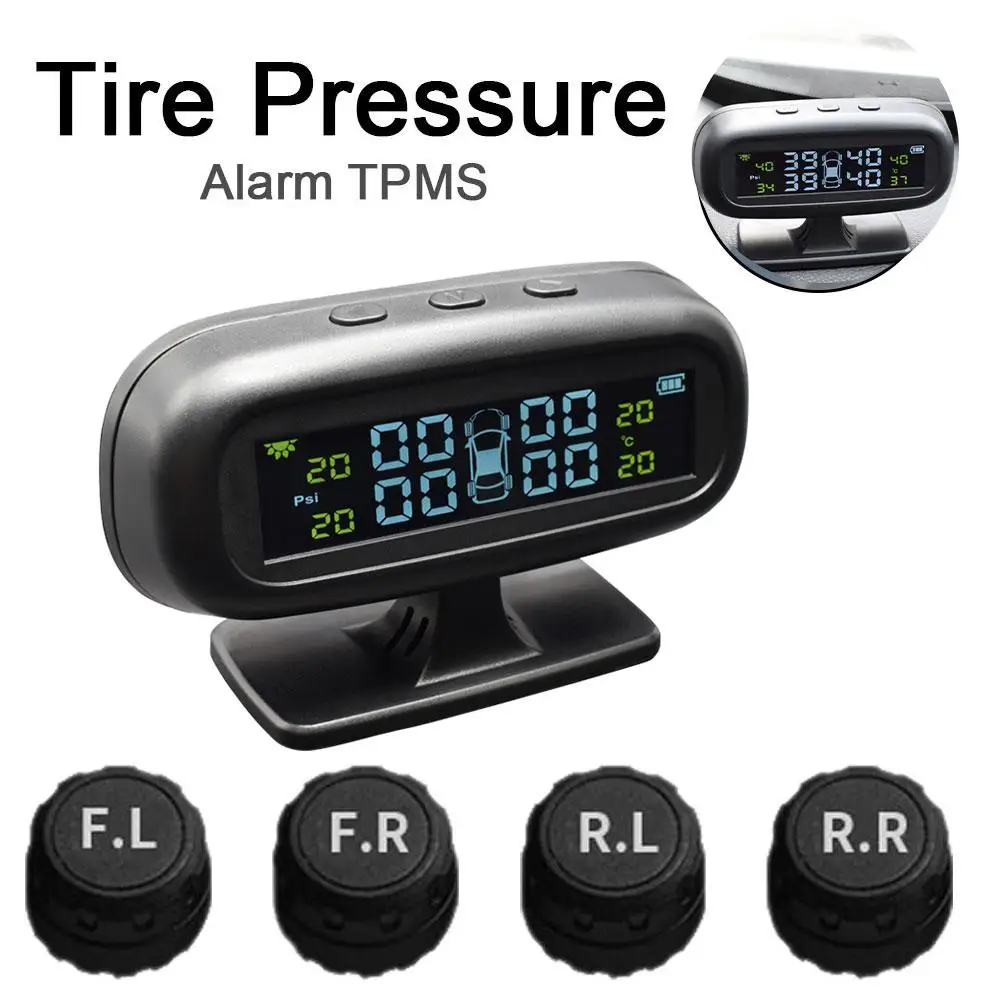 

TPMS Car Tire Pressure Monitor System Automatic Clock Control Solar Power Adjustable LCD screen Display Wireless