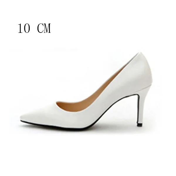 White pumps 10 cm Женские туфли-лодочки женская брендовая обувь на высоком каблуке однотонные женские классические туфли на каблуке без застежки повседневная обувь весенне-Осенняя обувь с острым носком - Цвет: White pumps 10 cm