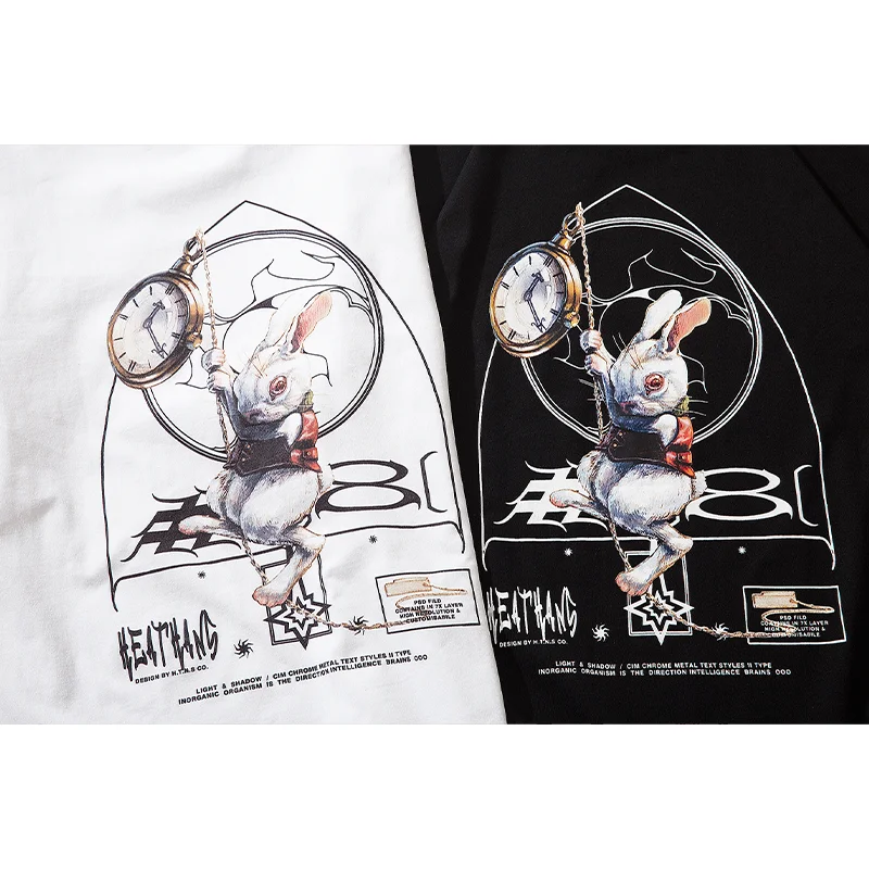 

Men's Hip Hop Tshirt Streetwear Cartoon Print Rabbit 2021 Summer Girl T-shirt Cotton Short Sleeve Top Oversized Male Tee Black