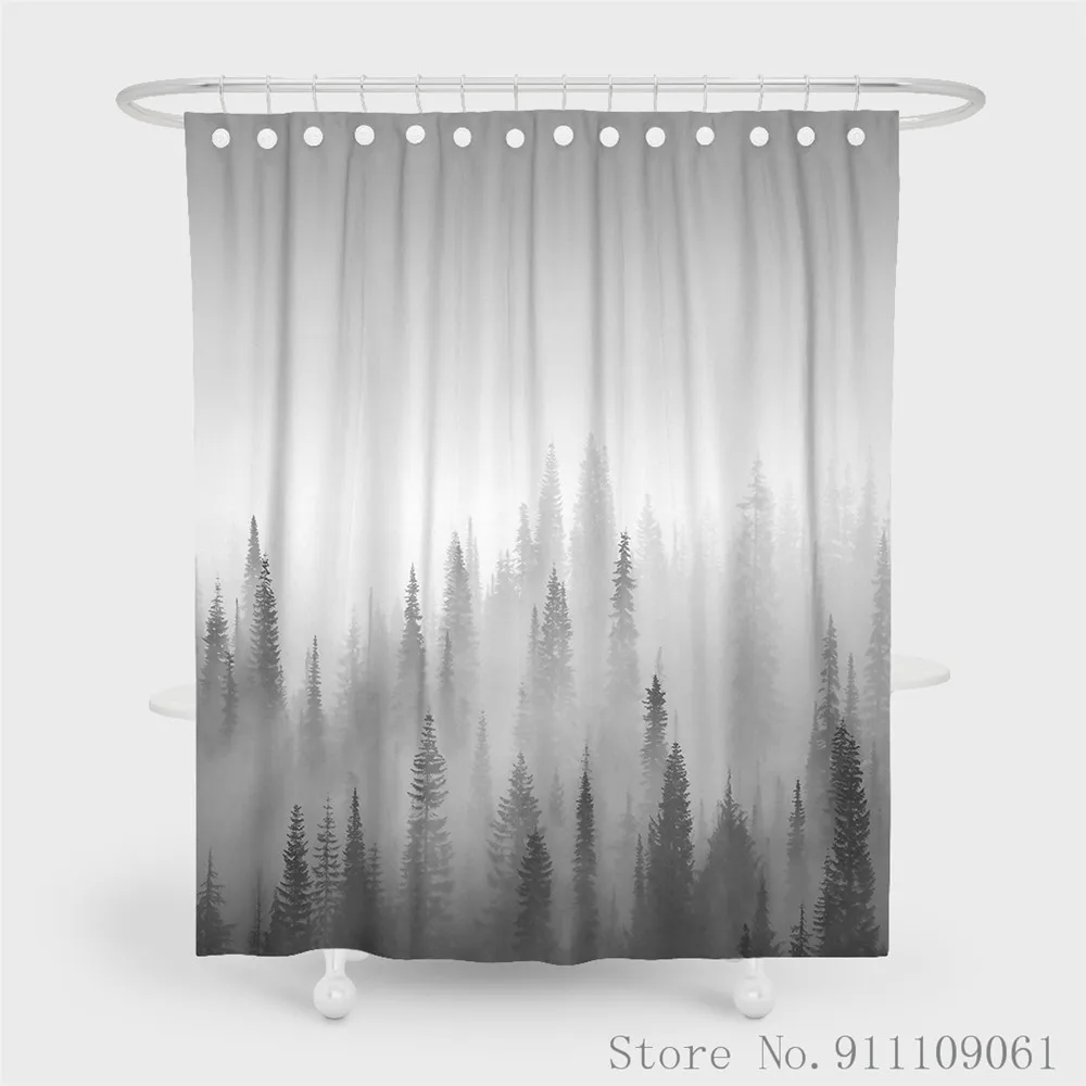 

Misty Forest Print Waterproof Mildew Proof Polyester Fabric Shower Curtain with Bathroom Decoration Partition Shower Curtains