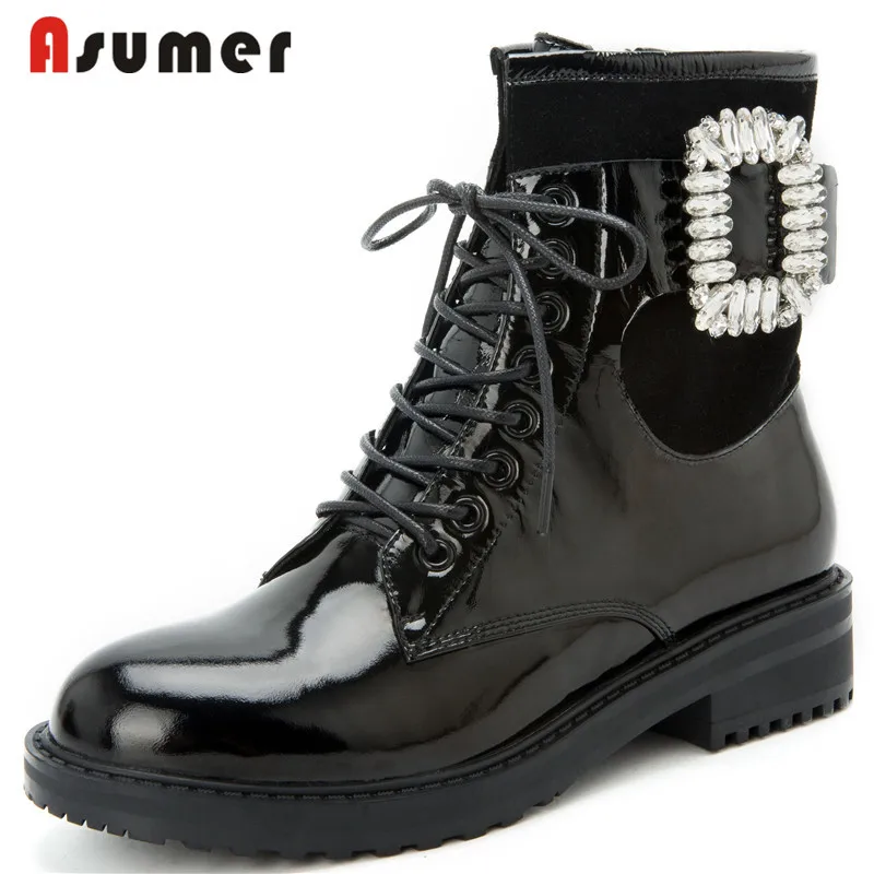 ASUMER/Новинка 2020 года Ботинки из натуральной кожи Женские ботинки на шнуровке со