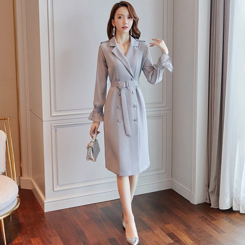 2019 модный Блейзер платье Женский деловой костюм двубортное рабочее костюмы