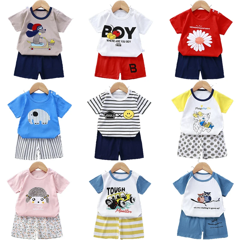 Летние Детский костюм для мальчиков комплект из 2 Футболка с короткими рукавами +