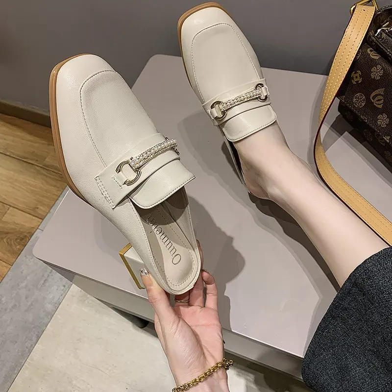 

Baitou Half Slipper Women Wear Fashion 2021 New Summer Thick Heel Half Slipper Summer Cool Drag Flat Female Tide Shoes