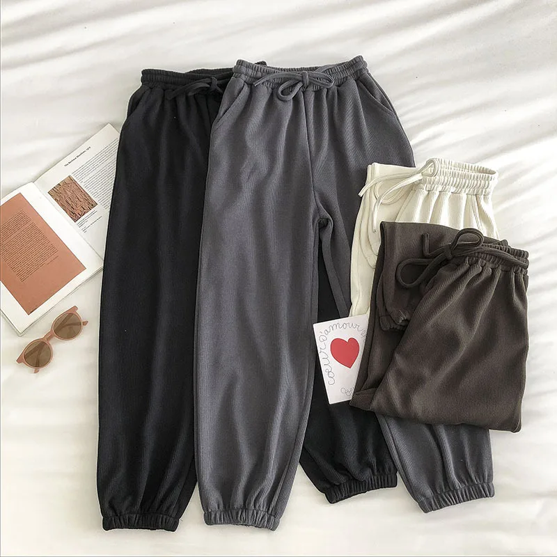 

Elastic Waist Pants Women New Autumn Winter 2021 Korean Simple Casual Loose Pants Women Spring Ankle-length Pants Womens