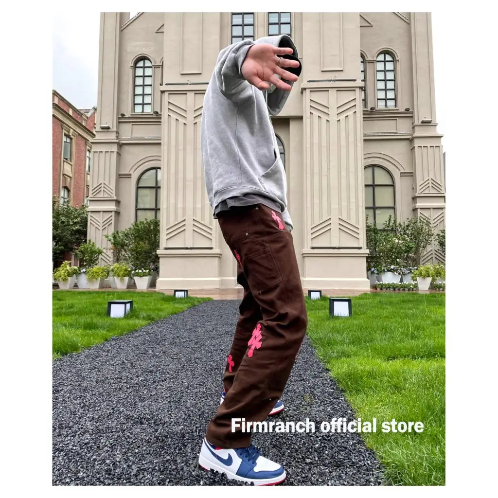 Джинсы firmранчо мужские/женские с перекрестными углами кожаные розовые 2021 |