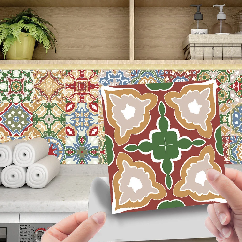 

American Country Style Self-adhesive Ceramic Tile Stickers Kitchen Bathroom Stove Top Stairs Waist Line Decorative Wall Stickers