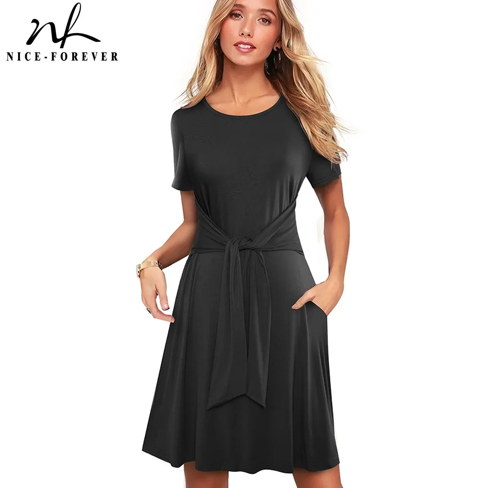 Женское свободное прямое платье Nice forever летнее Повседневное с поясом btyA146|Женские