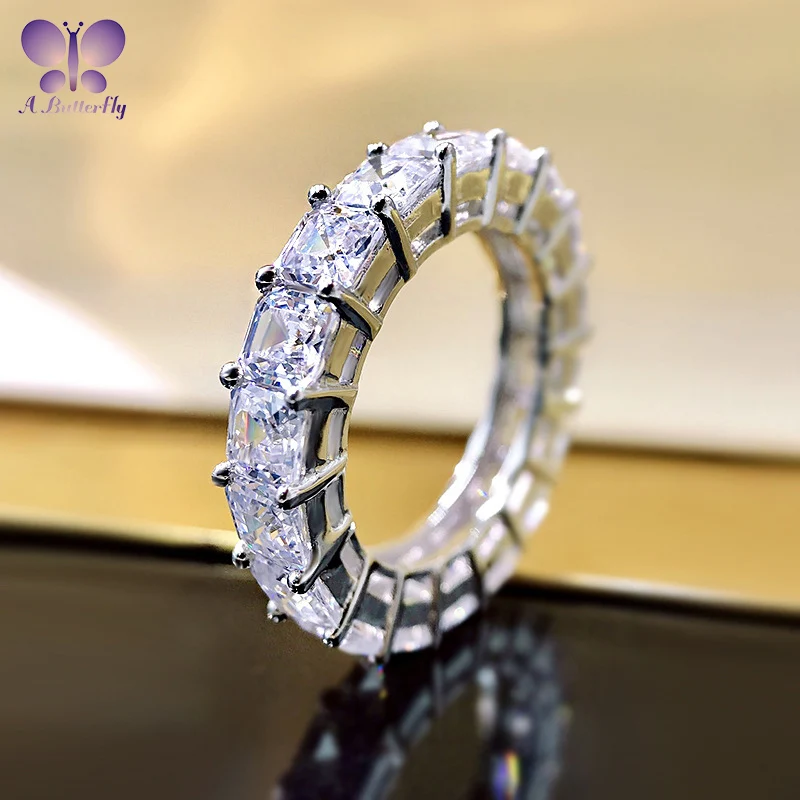 

A Butterfly 925 Sterling Silver Wedding Eternity Ring Asscher Cut 4*4MM SONA Diamond Engagement Ring Luxury Jewelry