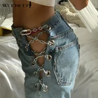 Женские джинсы с перекрестными цепочками, с вырезами, широкие, с высокой талией, в уличном стиле
