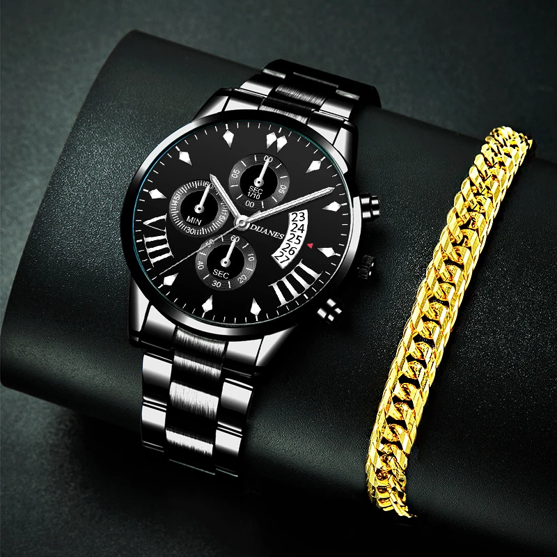Fashion Mens Watches Luxury Men Business Casual Stainless Steel Calendar Quartz Clock Male Gold Bracelet Watch relogio masculino
