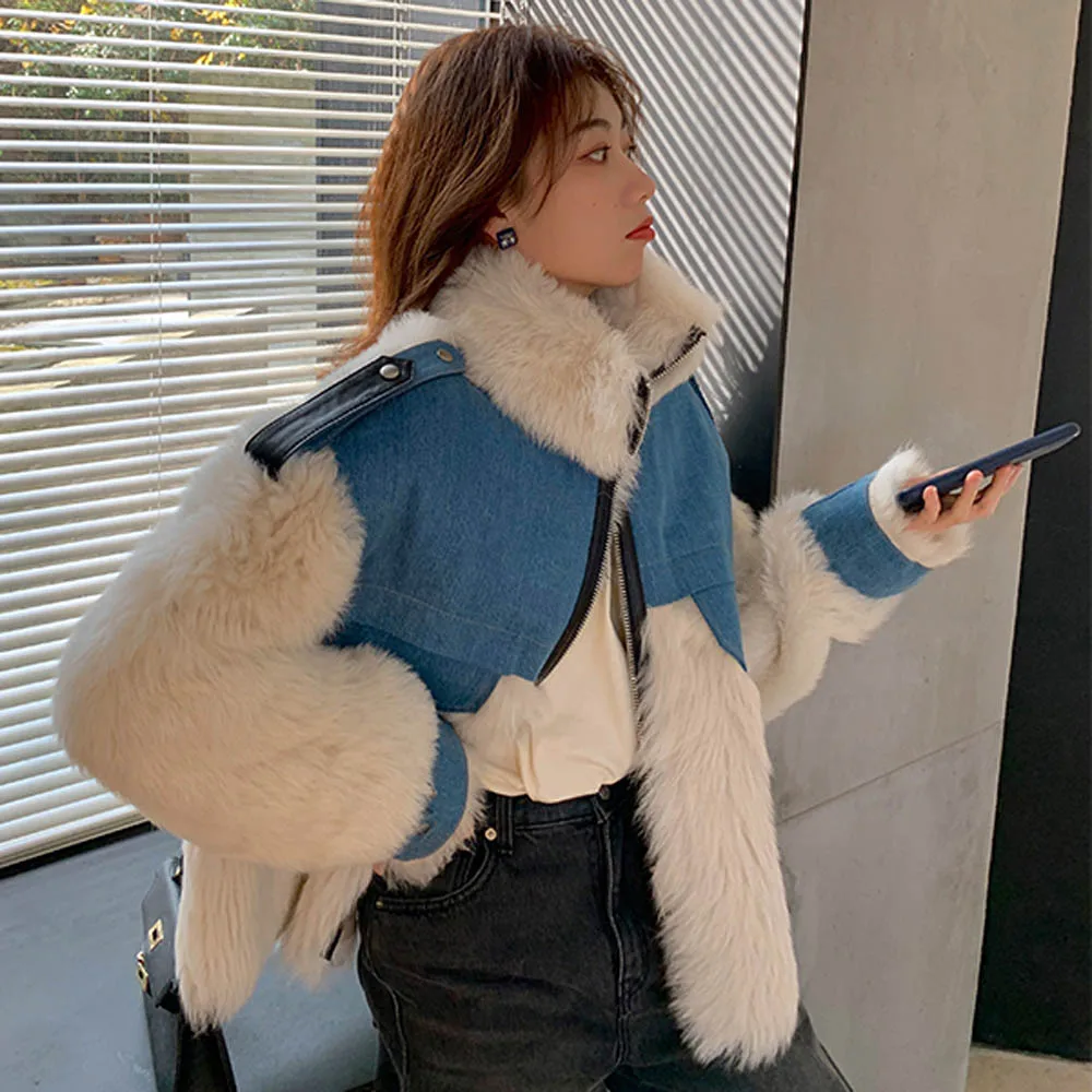 Новинка 2020 роскошное джинсовое модное женское пальто из натурального меха с