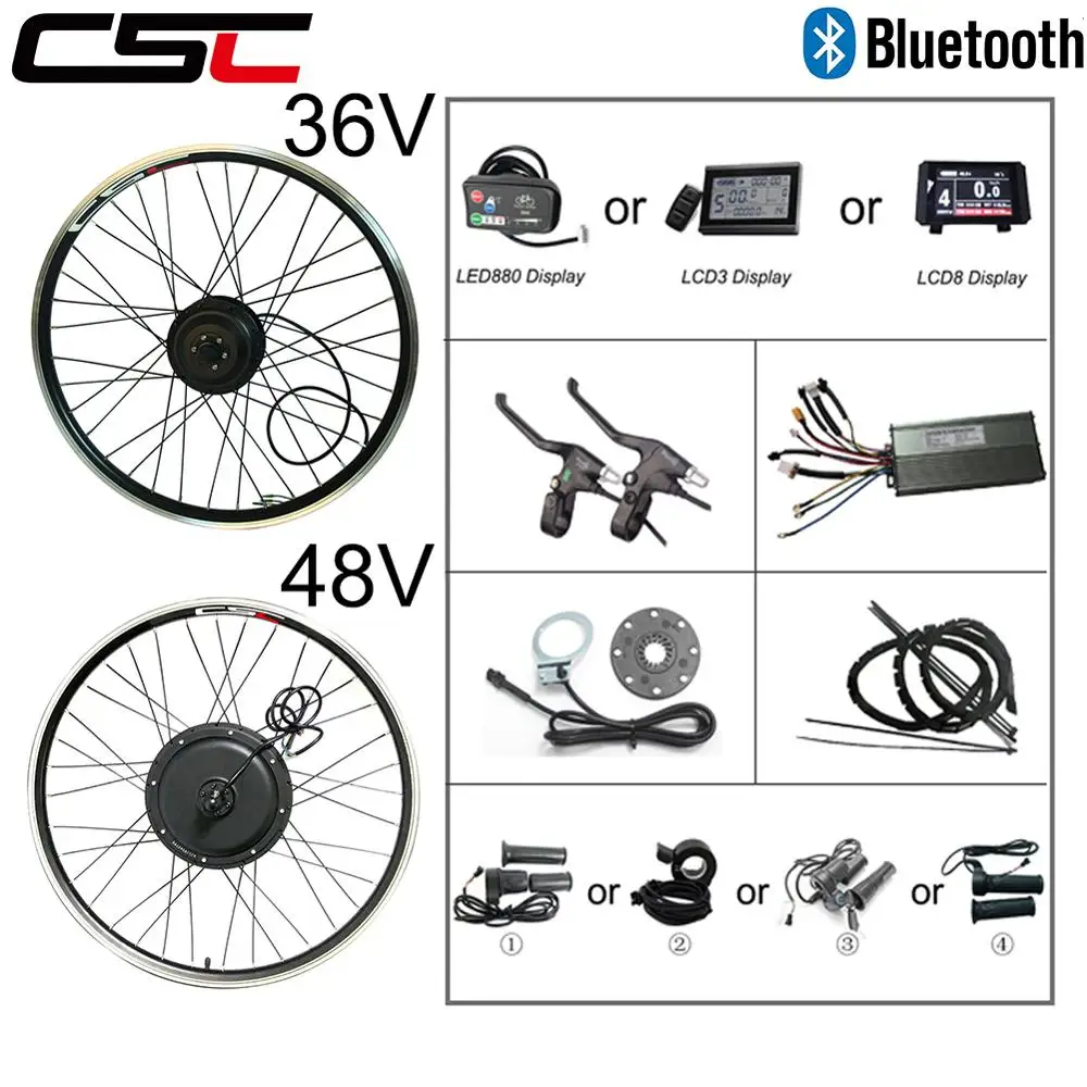 E велосипед Conversion Kit Bluetooth 36 V 48 V 250 W 500 W 1000 W 1500 W 20 24 26 28 29 дюймов электровелосипед Электрический велосипед спереди задний мотор колеса