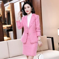 izicfly winter autumn new pink tassels fashion 2 piece set women skirt suit office uniform design elegant business work wear