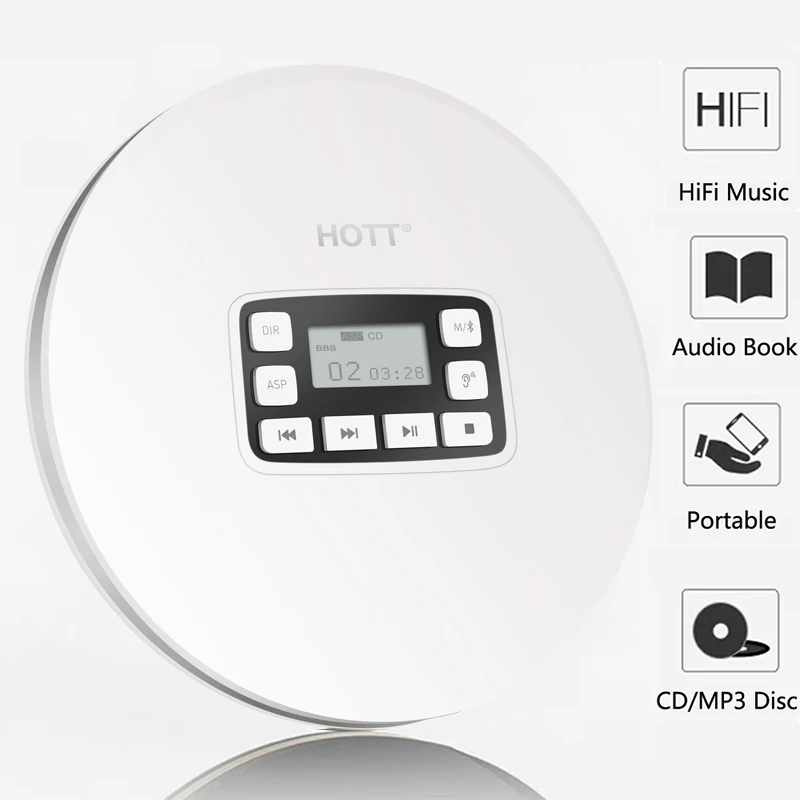 HOTT CD611T перезаряжаемый Bluetooth портативный CD-плеер с FM-передатчиком и
