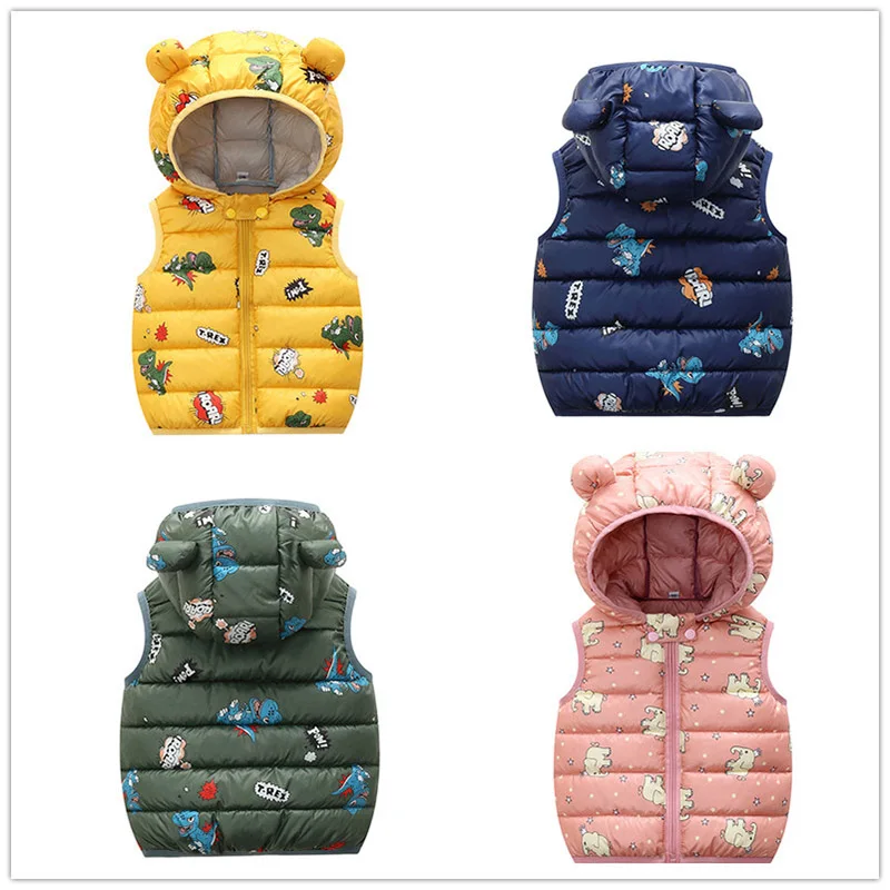 

2021 Autumn Children Warm Down Vest Baby Cotton Waistcoat Kids Outerwear Vest Children Clothing Boys Girls Hooded Jackets Vest