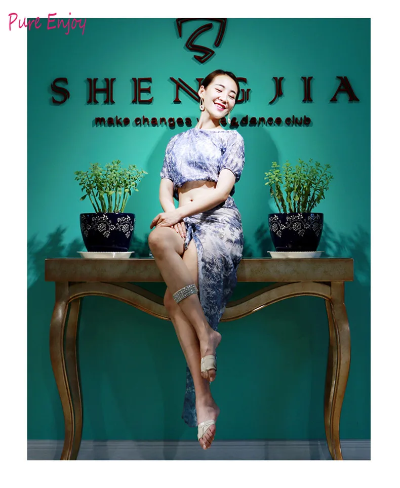 

Belly dance Costume Sexy Short Sleeves Tops+Beveled Skirt Suit For Women Girls Belly Dancing Set Practice wears