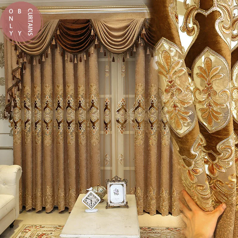 

2022 European Style Simple Atmospheric Water-soluble Embroidered Curtains for Living Room Bedroom Study Blackout Curtains Custom