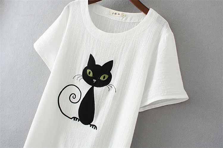 Женская футболка размера плюс с коротким рукавом из хлопка и льна изображением