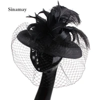 fascinators for bride 30cm feather floral veil bowler hat women banquet beauty black new fashion wedding hats party headwear