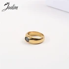 Joolim высококачественные 18K золотые PVD черные хрустальные кольца для женщин ювелирные изделия из нержавеющей стали оптом