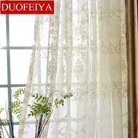 europe luxury white cotton linen curtains fabric tulle for bedroom embroidered sheer window curtains for living room kitchen a78
