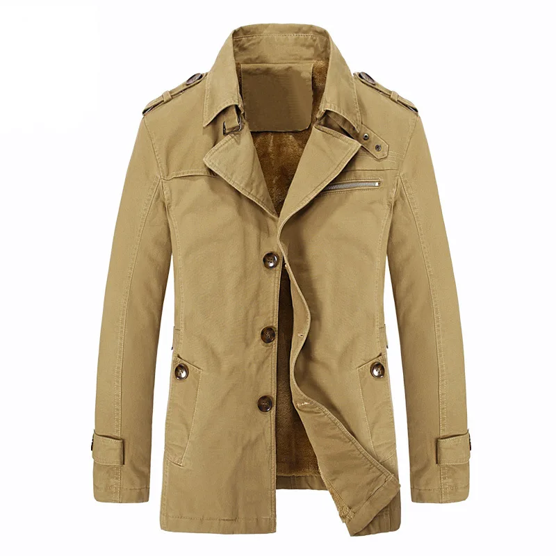 

winter cotton Medium and long men jackets pure color Casual single-breasted men jackets cardigan Stand collar men jackets