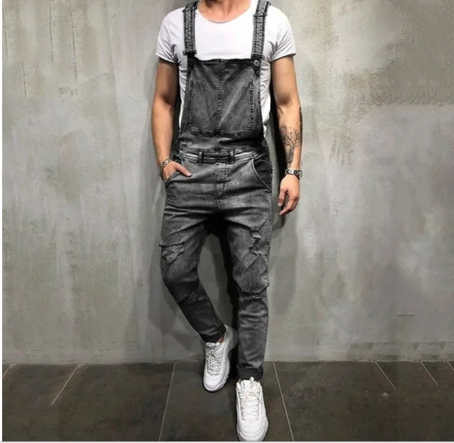 

Ripped Jeans Jumpsuit Men Summer Denim Destroyed Man Rompers Broken Male Fashion Overalls Outfits Clothes Blue Black Jumpsuits